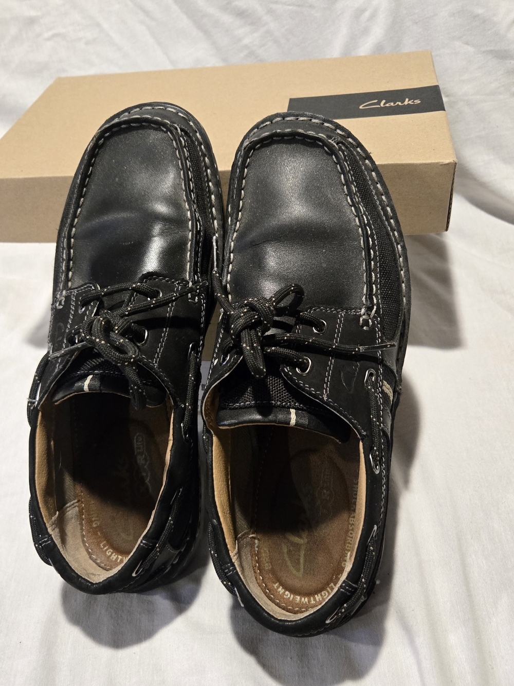 Clarks Men’s Black Leather Boat Shoes Size 8